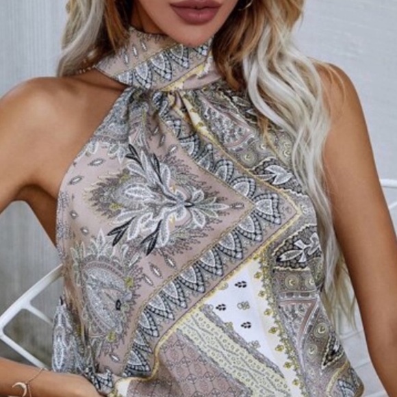 Boho paisley print button back halter top - Picture 15 of 16